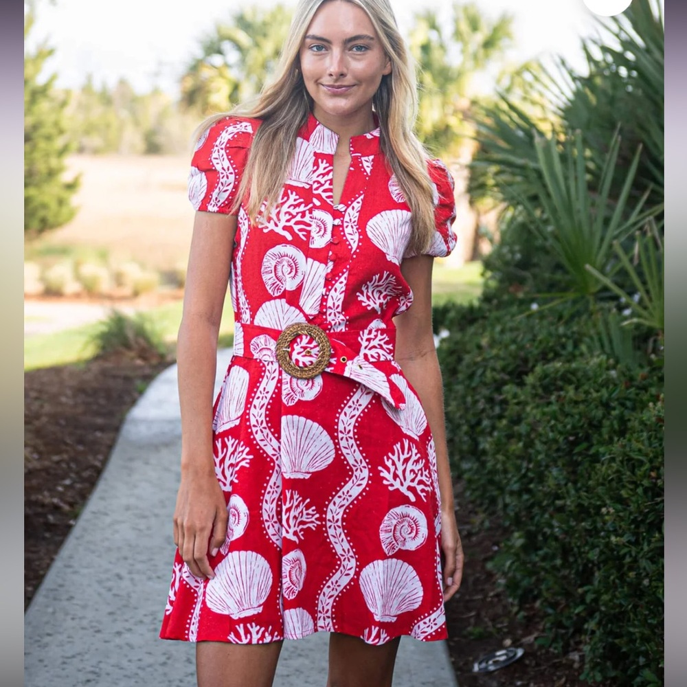 NWT SAIL TO SABLE  Belted Tunic Dress in SEA STRIPE RED PRINT